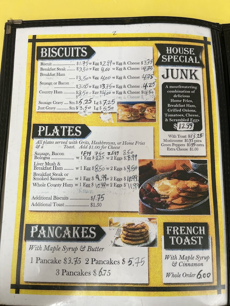 Menu page showing comfort food and quick bites.